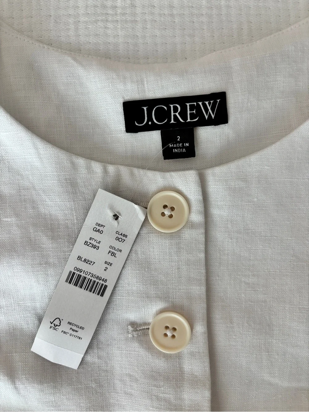 J Crew Cutaway vest top in white linen